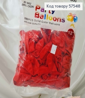Повітряна куля латексна  12" Party Ballons ЧЕРВОНА матова,  (30см), 100шт в упаковці, Китай 575418 фото