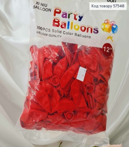 Воздушный шар латексный 12" Party Ballons КРАСНЫЙ матовый, (30см), 100шт в упаковке, Китай 575418 фото 1