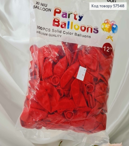 Повітряна куля латексна  12" Party Ballons ЧЕРВОНА матова,  (30см), 100шт в упаковці, Китай 575418 фото 1