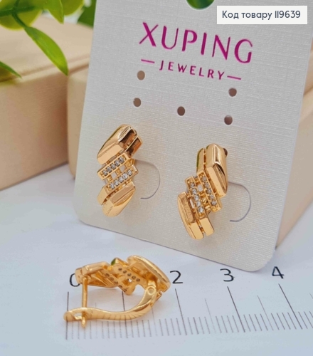 Серьги "Фигурные" украшены Блестящими камешками, 1,7см, английская застежка, Xuping 18К 119639 фото 2