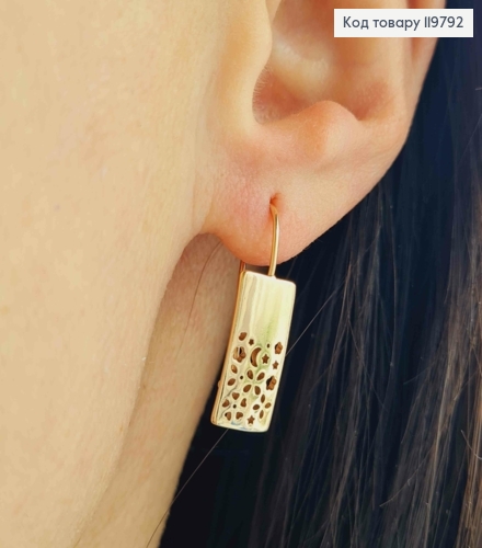 Серьги с прямоугольной ажурной пластиной, размер 2,3см, французская застежка, Xuping 18K. 119792 фото 1