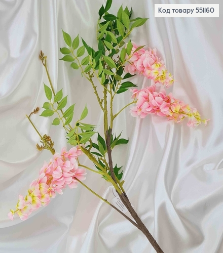 Искусственный цветок Глицинии, Розовая, 3 кисти + листики, на металлическом грубом стержне, 110см 551160 фото 1