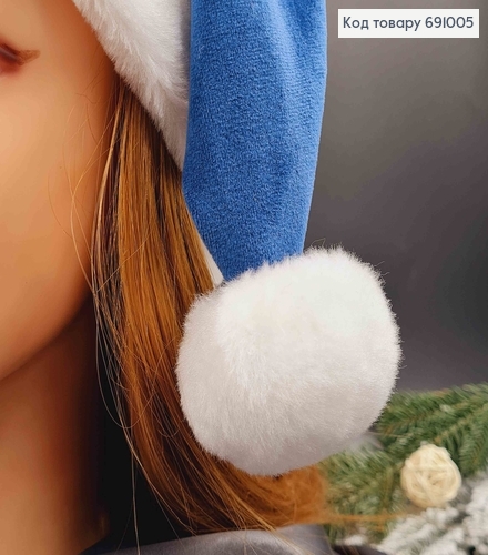 Шапочка новорічна, Синього кольору, велюрова з хутром 691005 фото 2