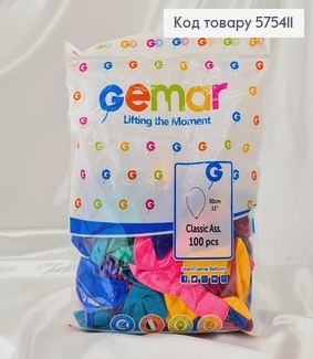 Воздушные шары латексные 12'' Gemar Цветные Перламутровые (30см), 100шт/уп 575411 фото