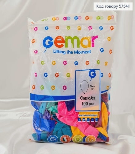 Воздушные шары латексные 12'' Gemar Цветные Перламутровые (30см), 100шт/уп 575411 фото 1