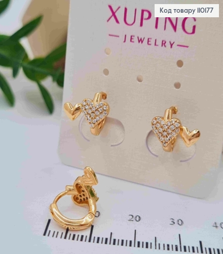 Серьги кольца "Сердца" с Блестящими камешками (0,7см), диаметр 1см, Xuping 18K 110177 фото 2