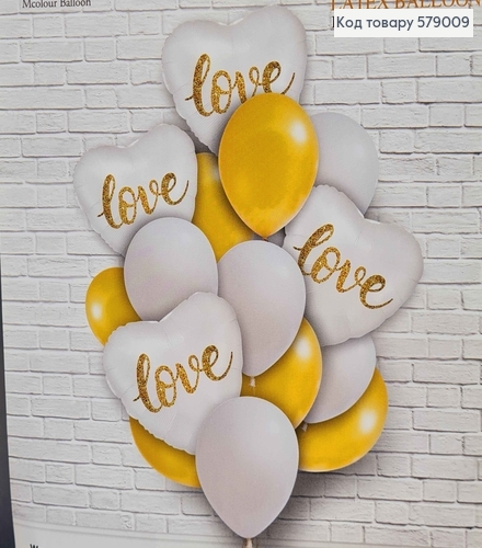 Набор фольгированных шаров "Gold Love", 4шт(фольгированные18'')+12(латексные12'') 579009 фото 2