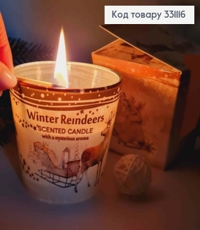 Арома свеча стакан Winter Reindeer with misterios aroma, LET IT SNOW,115г/ 30час., Польша 331116 фото