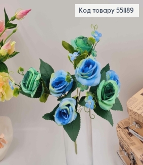Композиция "Букет ГОЛУБЫЕ розы 7головок", высота 32см 551189 фото