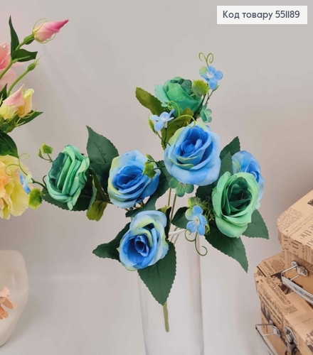 Композиція "Букет БЛАКИТНІ троянди 7голівок ", висота 32см 551189 фото 1