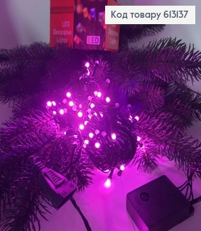 Гирлянда мини шар черная проволока 9 м 100 LED розовая( с удлинителем) 613137 фото