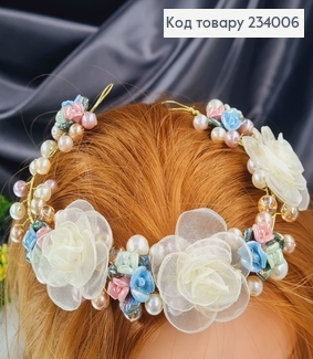 Гілочка  в волосся ручної роботи з білими квітами 234006 фото