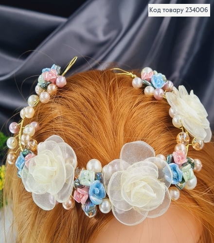 Гілочка  в волосся ручної роботи з білими квітами 234006 фото 1