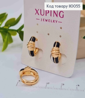 Серьги кольца украшены Черной эмалью, диаметр 1,3см, Xuping 18K 110055 фото