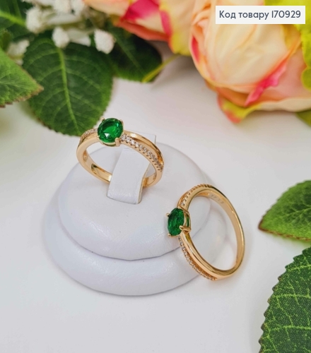 Перстень, Сплетіння, з Зеленим камінцем, Xuping 18К 170929 фото 1