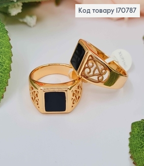 Перстень-Печатка, з чорною емаллю та вензелями, Xuping 18K 170787 фото