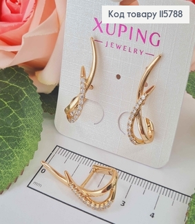 Сережки "Ліберті" з рядочком камінців, 2,5см, англ. заст. Xuping 18K 115788 фото