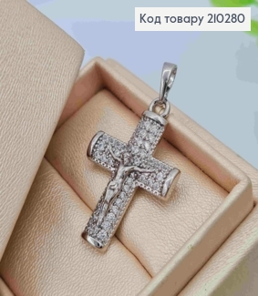 Хрестик   родований з розп"яттям та в камінцях, розмір 2,8*2см  Xuping (срібного кольору) 210280 фото