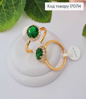 Перстень з Зеленим камінцем, в оправі в білих камінчиках Xuping 18K 170714 фото