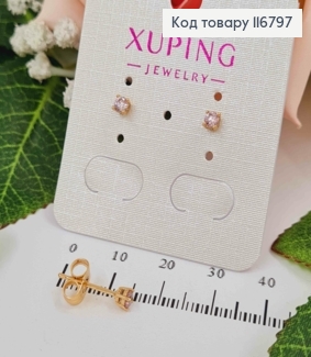 Сережки гвоздики, з Рожевим камінцем, 3мм, Xuping 18K 116797 фото