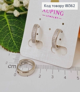 Серьги родованные, кольца 1,5см с двумя строчками камней, Xuping 181362 фото