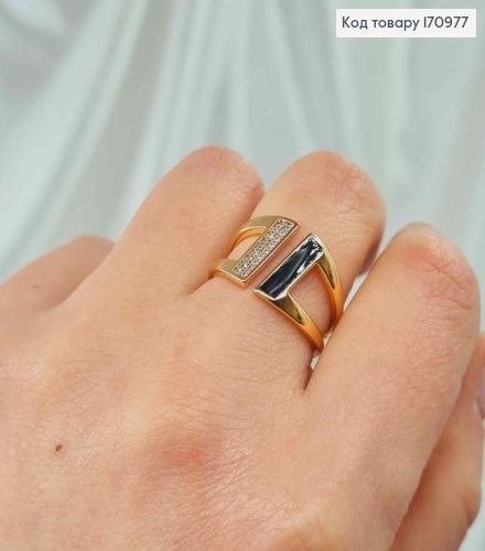 Перстень-Печатка, З чорною емаллю, з камінцями, Xuping 18K 170977 фото 2