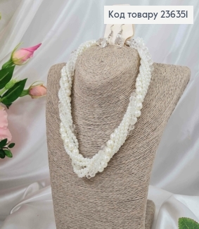 Набор, Ожерелье 40см и серьги, со стеклярусом и бусинками, Белого цвета 236351 фото