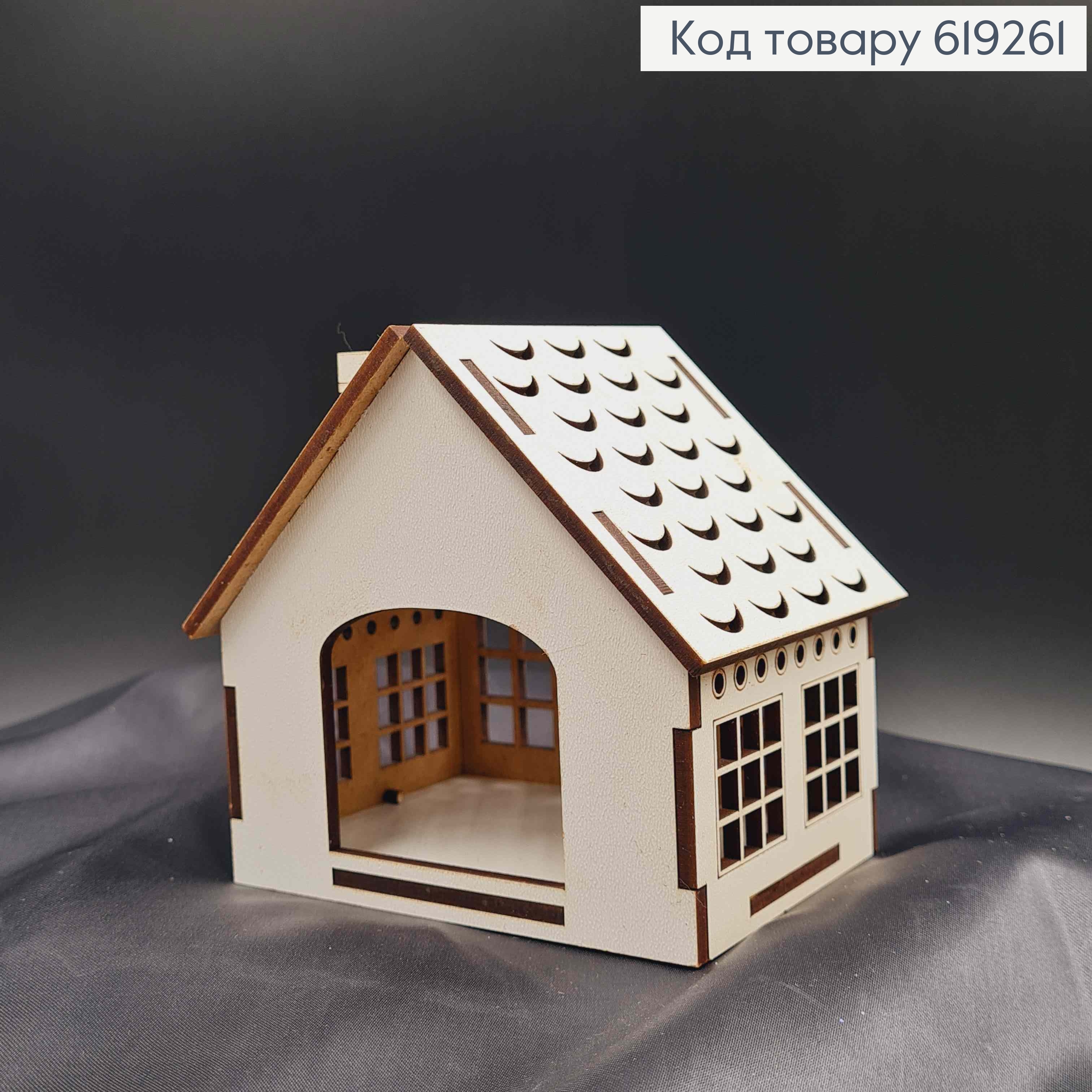 Подсвечник, деревянный белый домик, с витражными окошками, 10*11*8см, Украина. 619261 фото 2