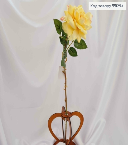 Штучна квітка  ніжно ЖОВТА  троянда 10см , бархатна, на металевому стержні, висотою 62см 551294 фото 2