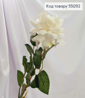 Мскусственный цветок БЕЛАЯ роза 10см , бархатная, на металлическом стержне, высотой 62см 551292 фото