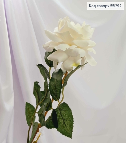 Штучна квітка  БІЛА  троянда 10см , бархатна, на металевому стержні, висотою 62см 551292 фото 1