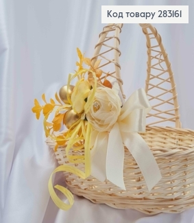 Декоративна пов'язка для кошика Квіточки з яйцями, пастельно кольору 10*14см на зав'язках 283161 фото