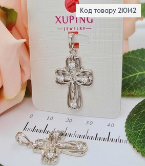 Крестик родованный, двойной, с распятием и камешками, 2,5*2см, Xuping  210142 фото