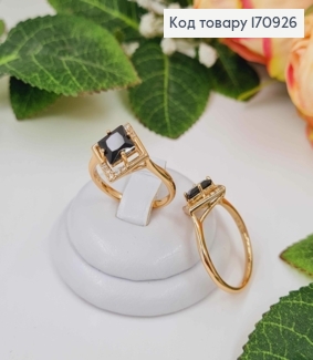 Перстень, З квадратним, Чорним камінцем, Xuping 18К 170926 фото