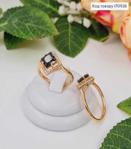 Перстень, З квадратним, Чорним камінцем, Xuping 18К 170926 фото 1