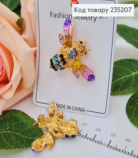 Брошка метал, "Бджілка" з кольоровими камінцями фіолетових відтінків, 4см 235207 фото