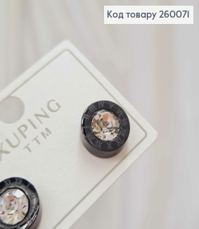 Серьги гвоздики, "Римские часы" с камнями, черного цвета, 1 см, сталь XUPING 260071 фото