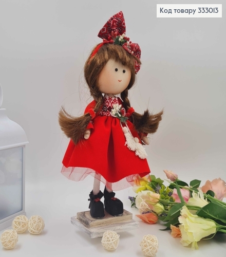 Лялька ДІВЧИНКА з бантиком на голові та в червоній сукні, висота 32см,ручна робота, Україна 333013 фото 2