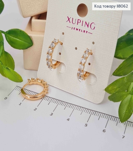 Сережки кільця з Блискучими камінцями, діаметр 1,7см, Xuping 18К 118062 фото 2