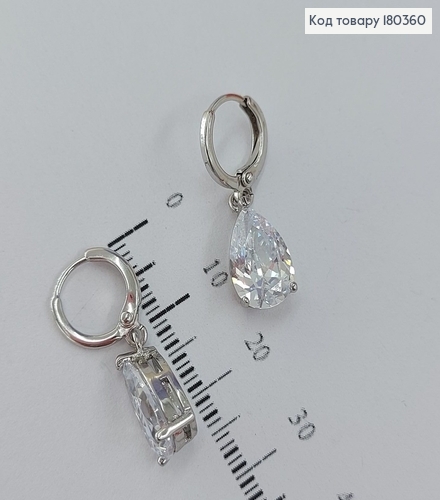 Серьги кольца с большим камнем капелькой родированным  Xuping 180360 фото 3