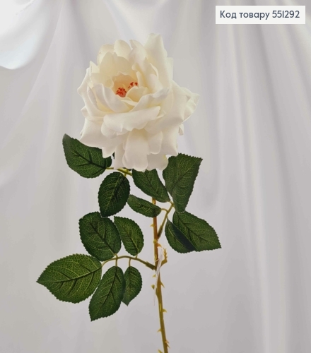 Мскусственный цветок БЕЛАЯ роза 10см , бархатная, на металлическом стержне, высотой 62см 551292 фото 2