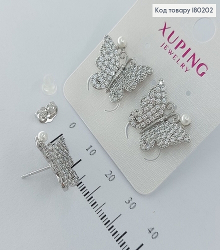 Серьги   гвоздики Бабочки  с камнями   родированное    Xuping 180202 фото 1