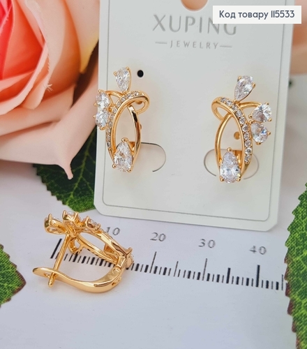 Сережки "Арфа" з камінцями, 2см, англ. заст. Xuping 18K 115533 фото 2