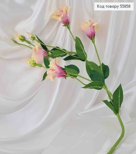 Штучна квітка Еустоми, МОЛОЧНО-ФІОЛЕТОВА, 4 квітки + 3 бутони, на металевому стержні, 82см 551158 фото 2