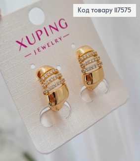 Серьги кольца с Широкой пластиной с Блестящими камешками в три ряда, 1,8см, XUPING 18K 117575 фото