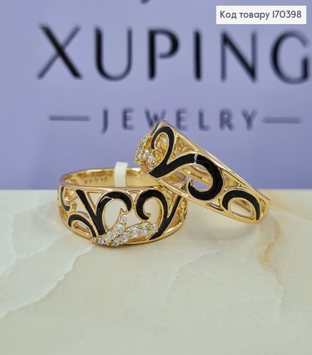 Перстень   з камінцями та чорними вставками  18К  Xuping 170647 фото 1