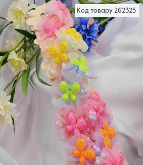 Набор резинок (20шт), Бабочка на цветочке з фатину, размер 5см, резинка 3см, цвета в ассортимент, 262325 фото