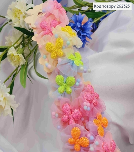 Набор резинок (20шт), Бабочка на цветочке з фатину, размер 5см, резинка 3см, цвета в ассортимент, 262325 фото 1