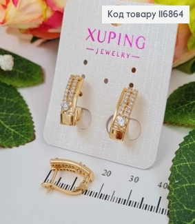 Сережки пластинки, з круглим камінцем, 1,6см, англ.заст. Xuping 18К 116864 фото