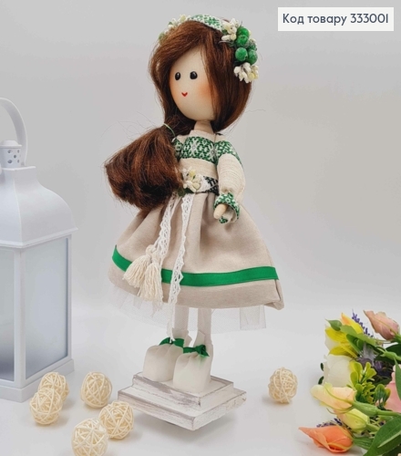 Кукла Девочка "Руса коса" в платьице с зеленым орнаментом, высота 31см, ручная работа, Украина. 333001 фото 1